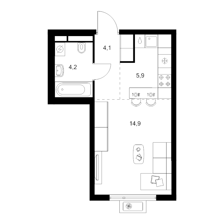 Студия 29,1 м²