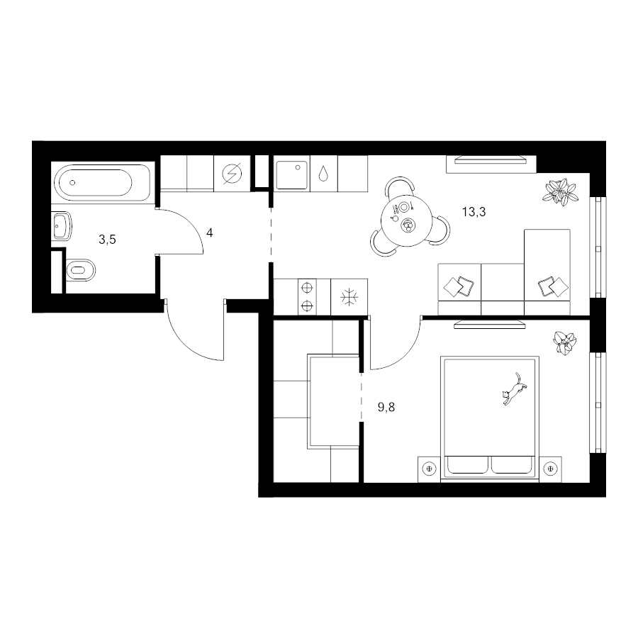 1 ккв 34,3 м²