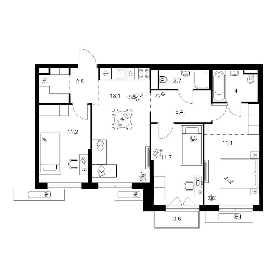 4 ккв (Евро) 74,6 м²