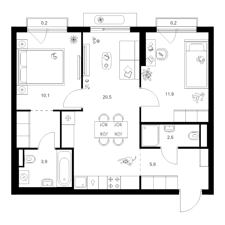 3 ккв (Евро) 58,2 м²