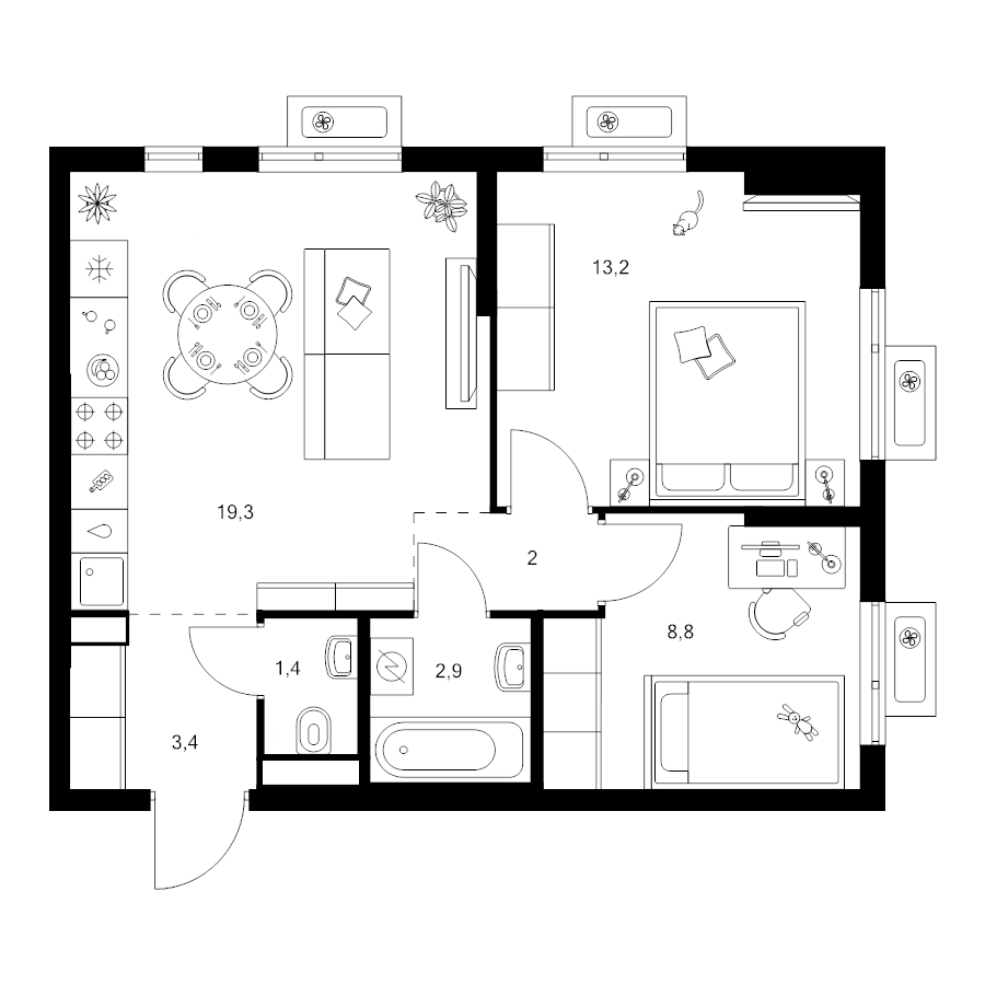 3 ккв (Евро) 51 м²