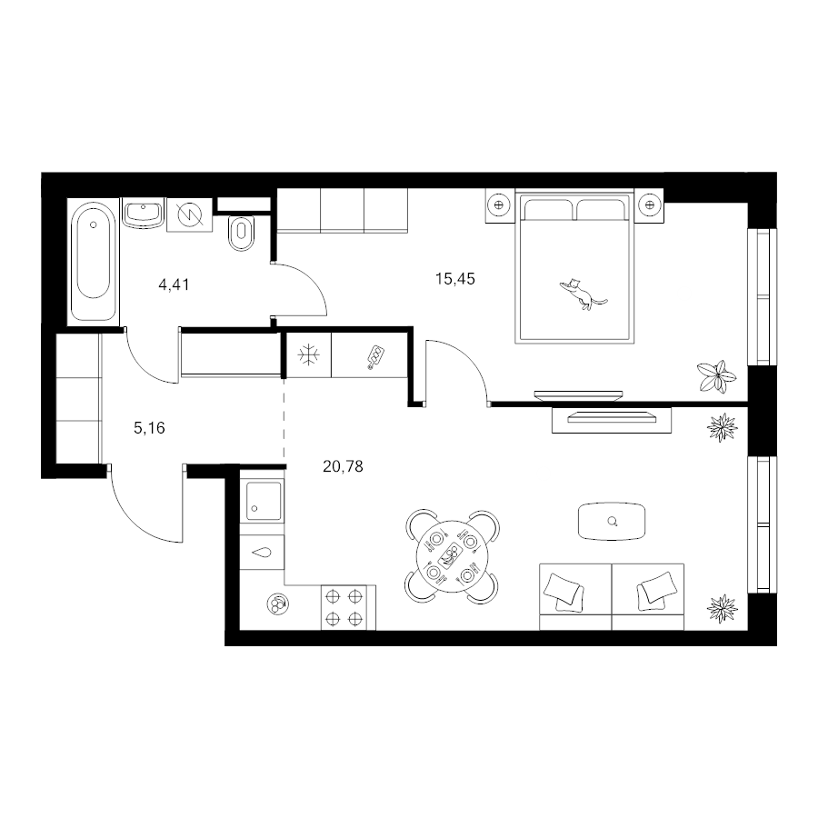 2 ккв (Евро) 46,2 м²