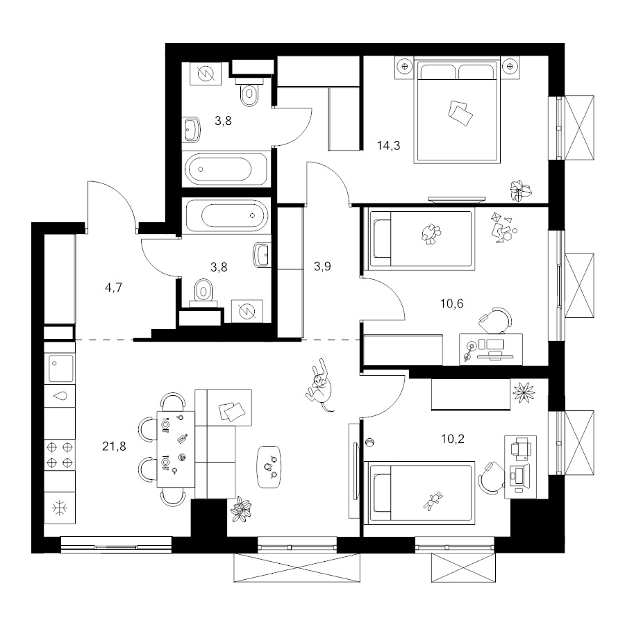 4 ккв (Евро) 73,1 м²