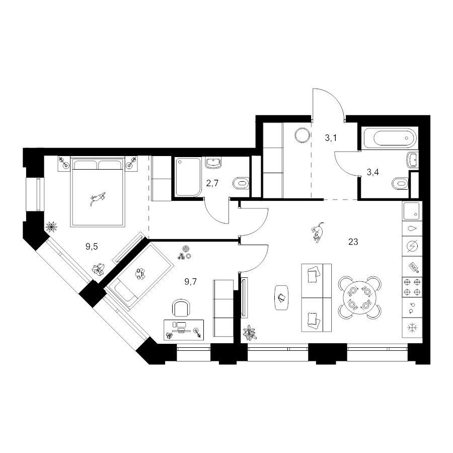 3 ккв (Евро) 59,8 м²