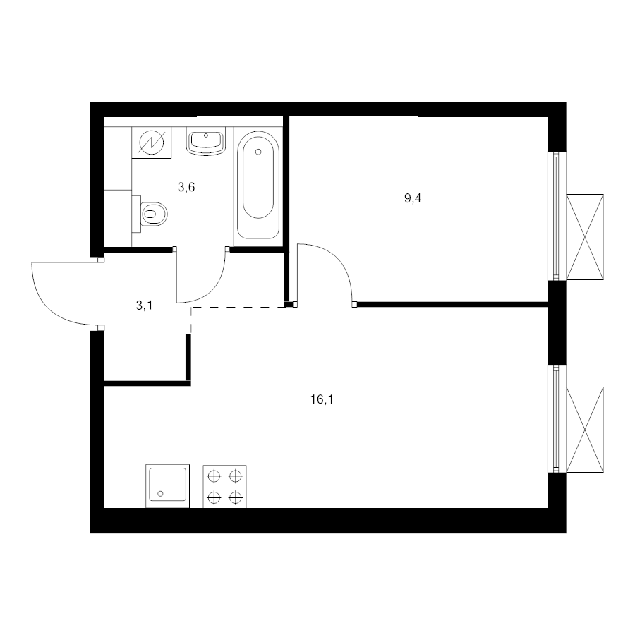 2 ккв (Евро) 31,9 м²