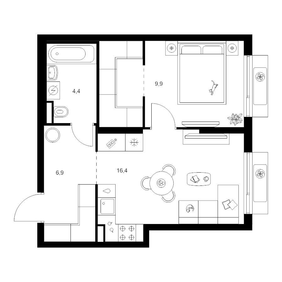 2 ккв (Евро) 42,1 м²