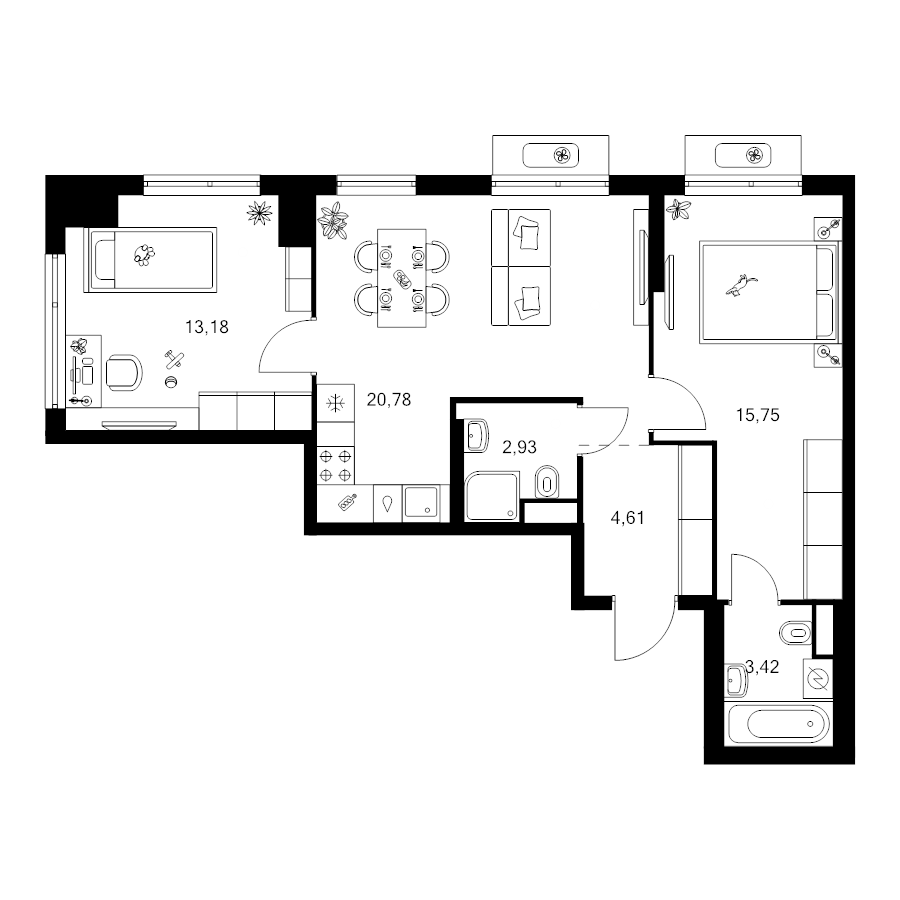 3 ккв (Евро) 60,7 м²