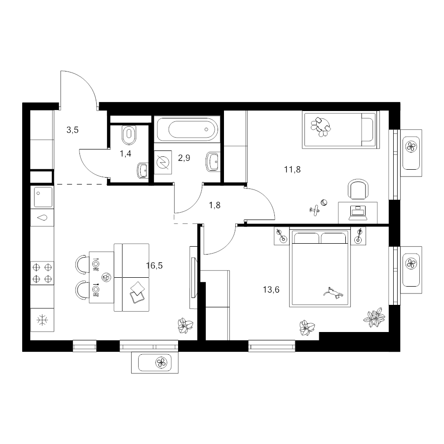 3 ккв (Евро) 51,5 м²