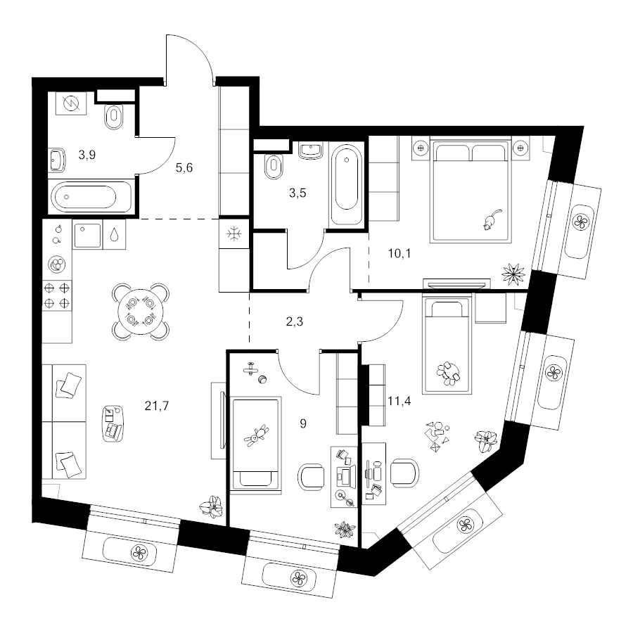 4 ккв (Евро) 70 м²