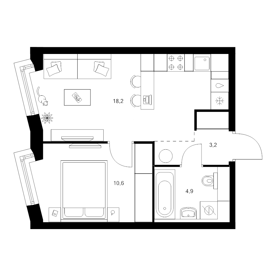 2 ккв (Евро) 36,9 м²