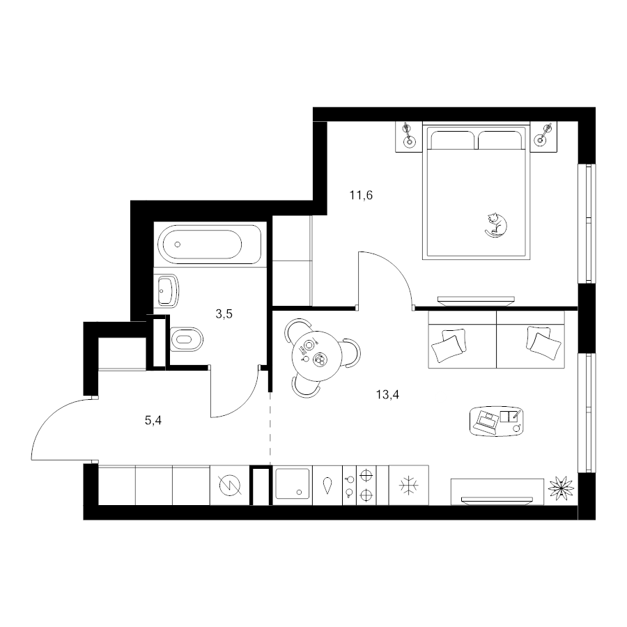 1 ккв 33,9 м²