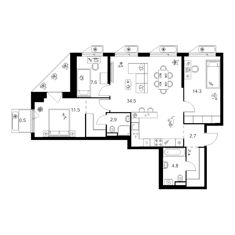 4 ккв (Евро) 90 м²