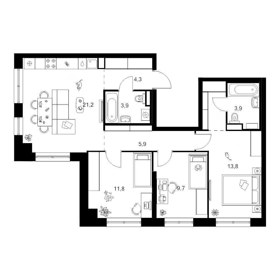 4 ккв (Евро) 77,7 м²
