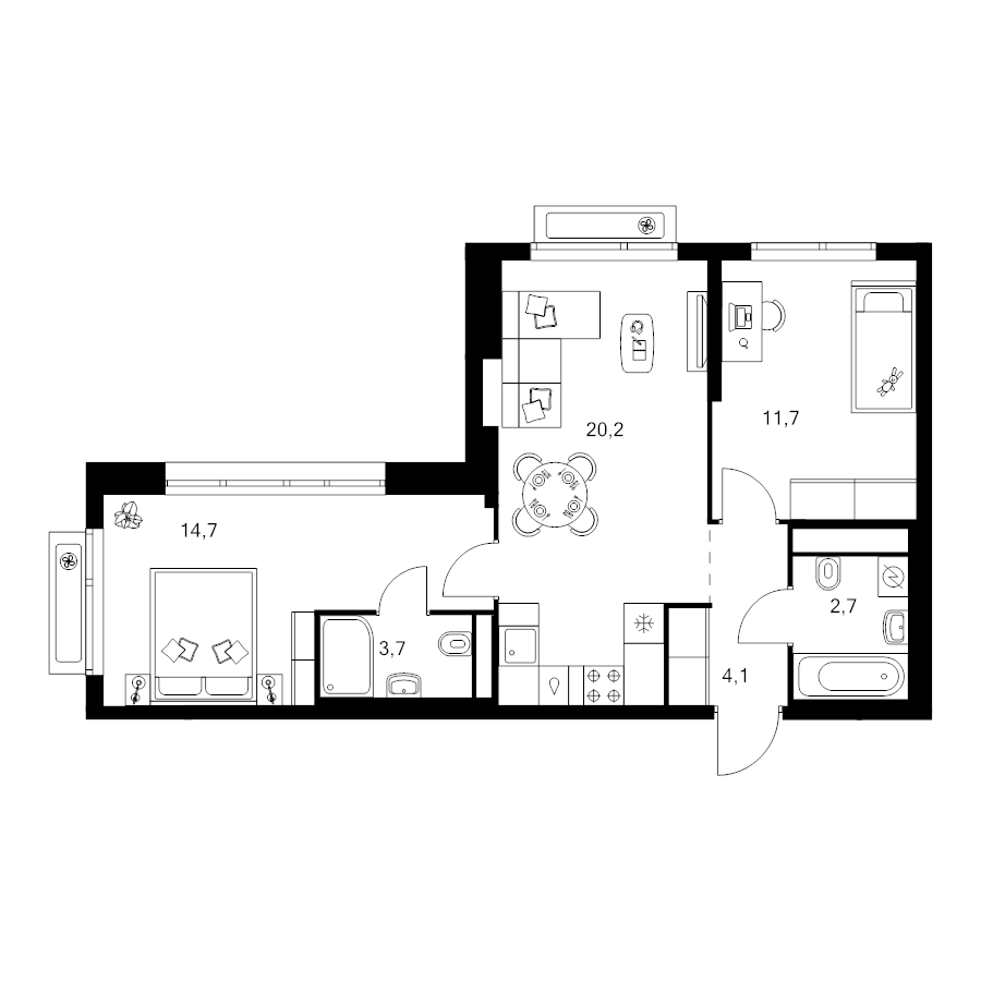 3 ккв (Евро) 57,1 м²
