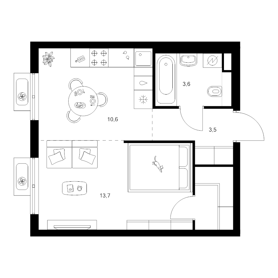 Студия 33,8 м²
