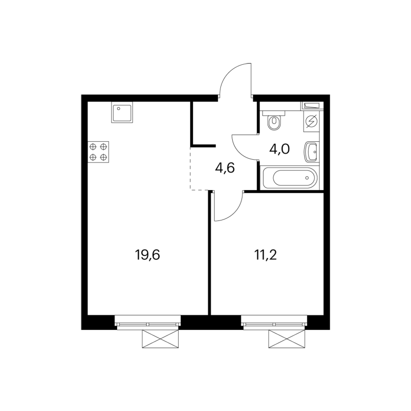 2 ккв (Евро) 39 м²
