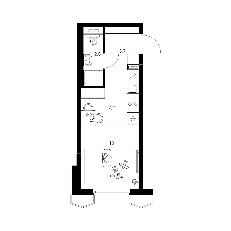 Студия 23,5 м²