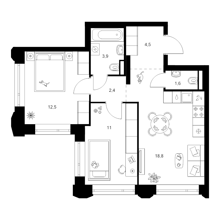 3 ккв (Евро) 54,7 м²