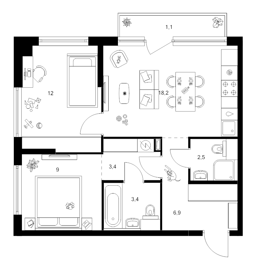 3 ккв (Евро) 56,5 м²