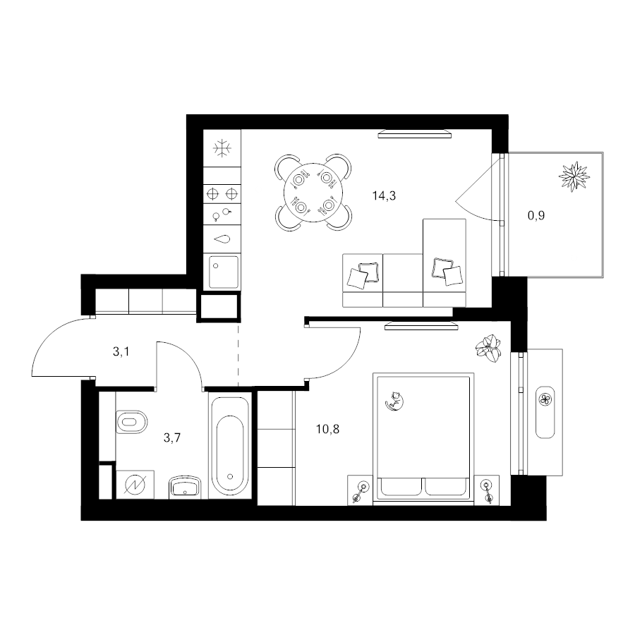 1 ккв 32,8 м²