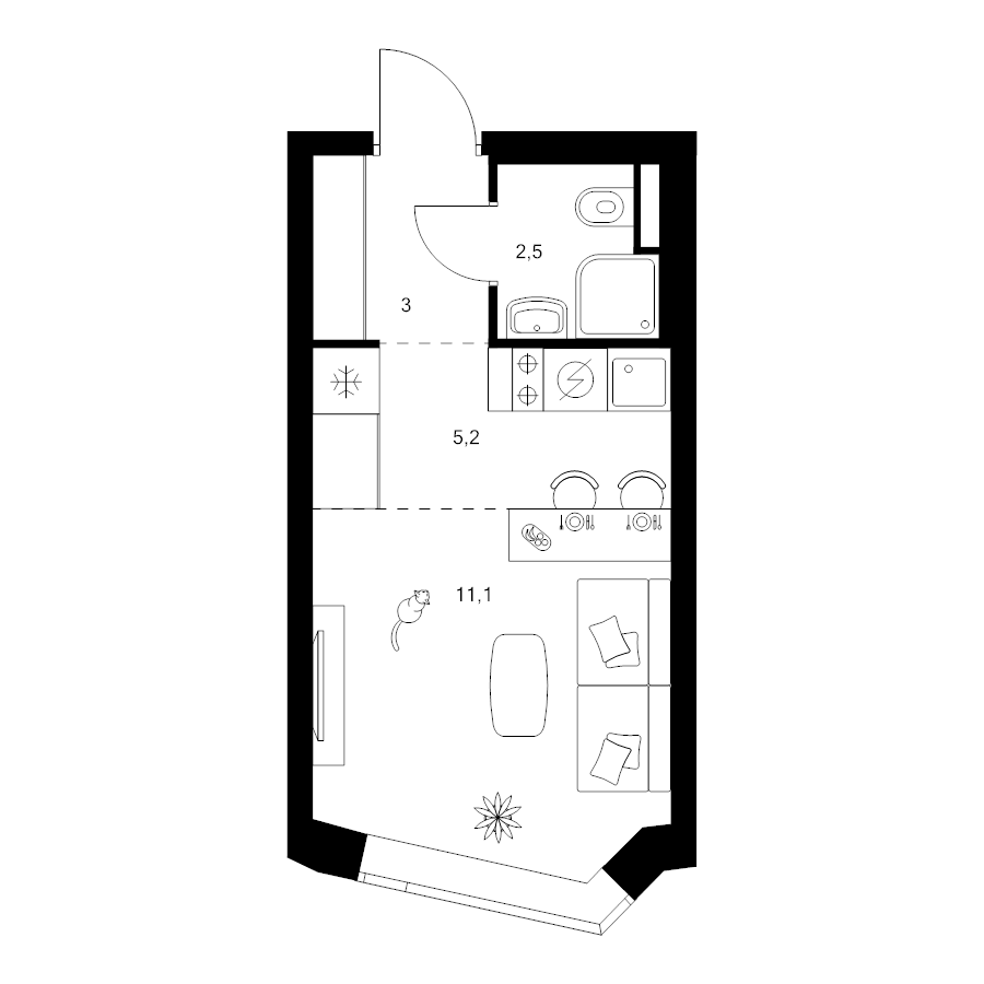 Студия 21,8 м²