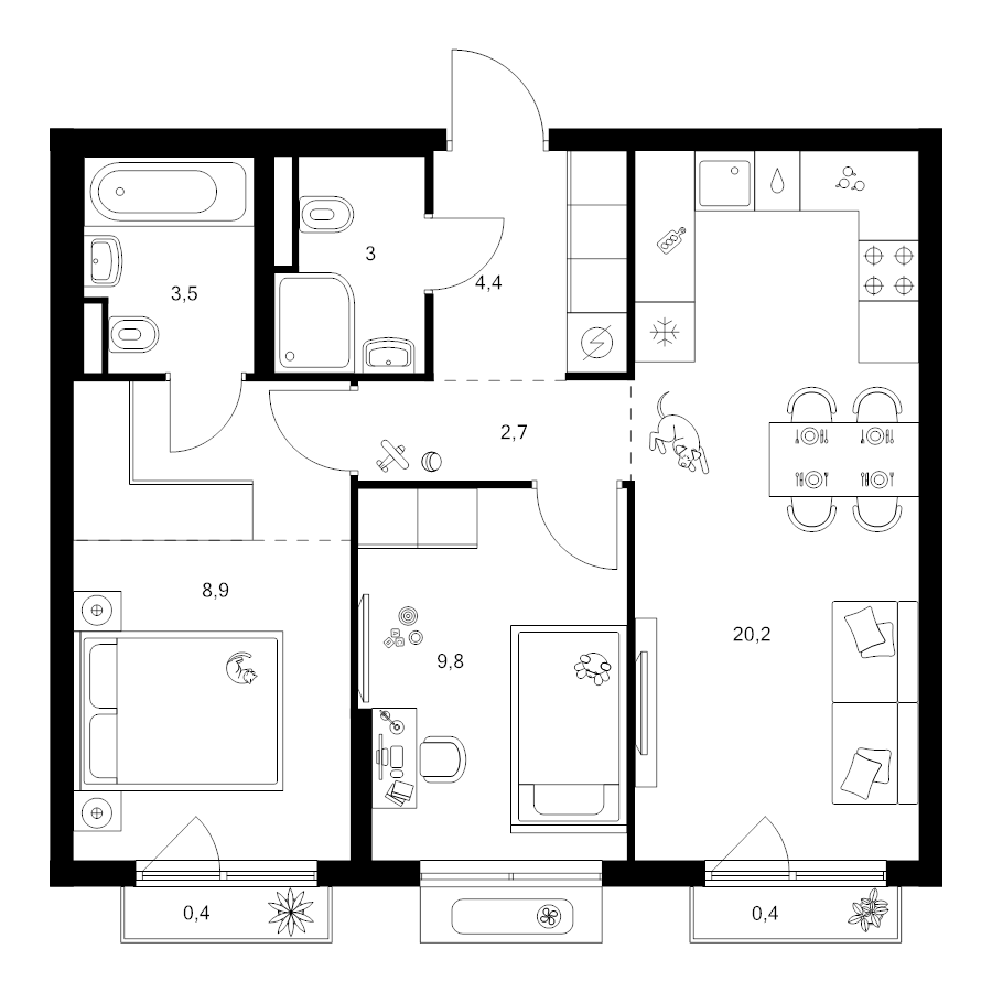 3 ккв (Евро) 57,7 м²