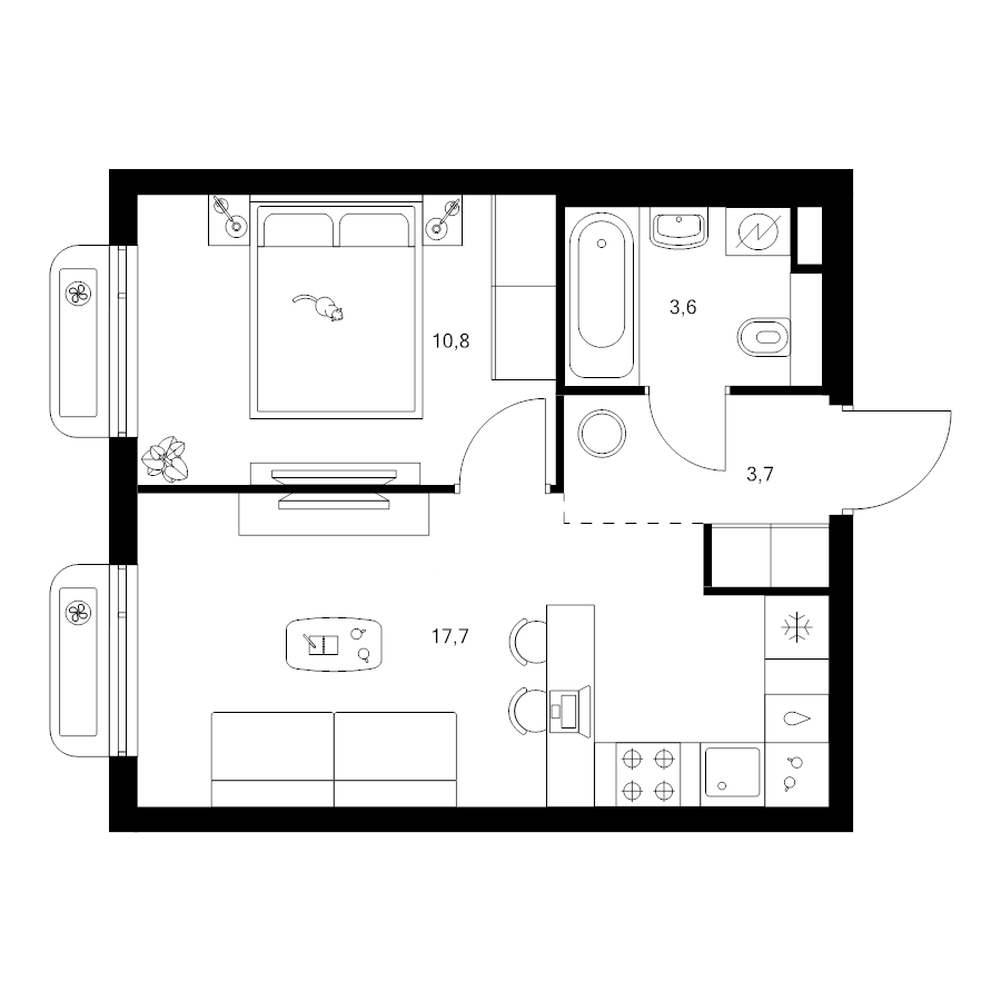2 ккв (Евро) 35,8 м²