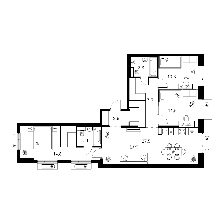 4 ккв (Евро) 87,2 м²