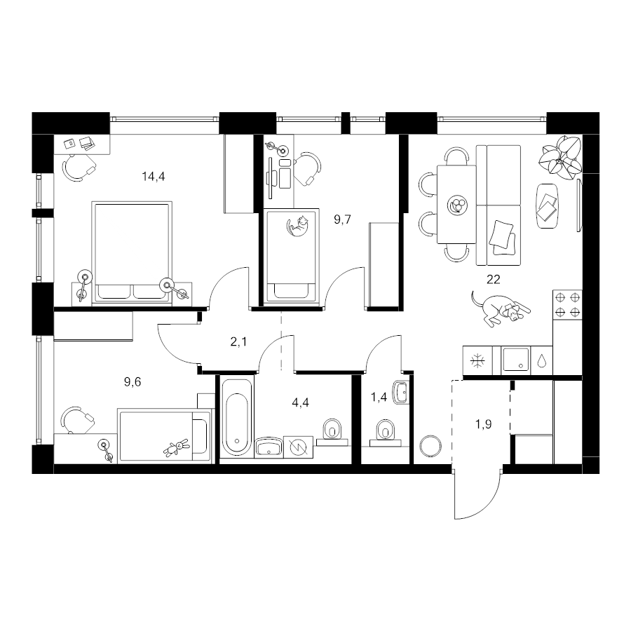 4 ккв (Евро) 67,8 м²