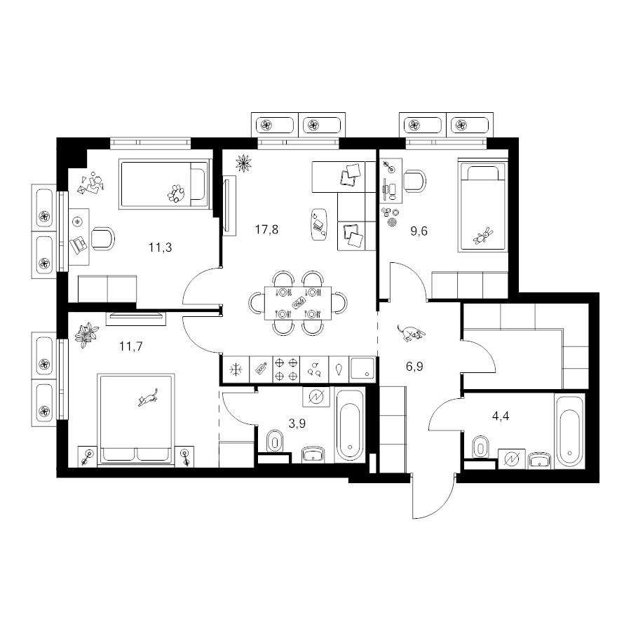 4 ккв (Евро) 72,4 м²