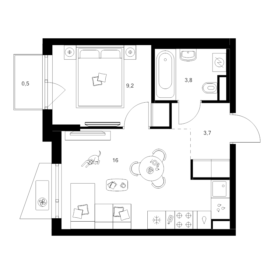 2 ккв (Евро) 33,2 м²