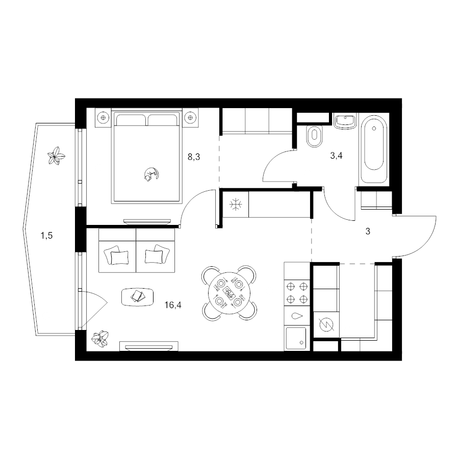 2 ккв (Евро) 39,1 м²