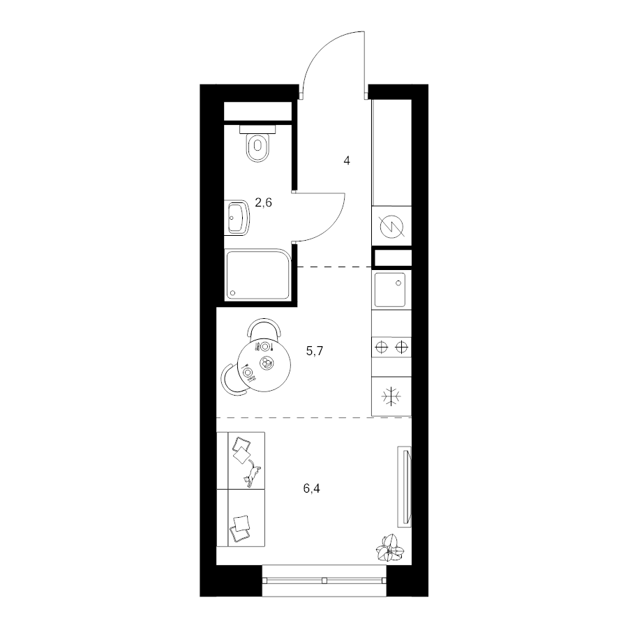 Студия 18,7 м²