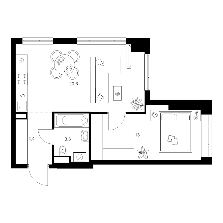 2 ккв (Евро) 41,8 м²