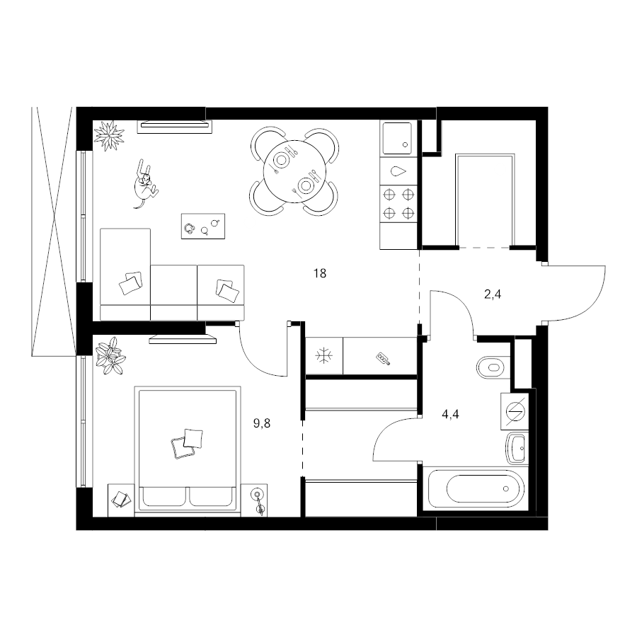2 ккв (Евро) 41,8 м²