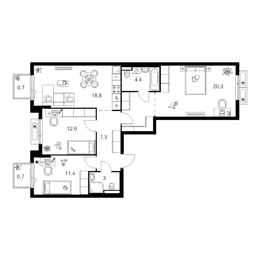 4 ккв (Евро) 85,7 м²