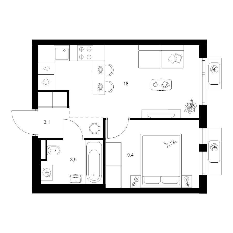 2 ккв (Евро) 32,4 м²