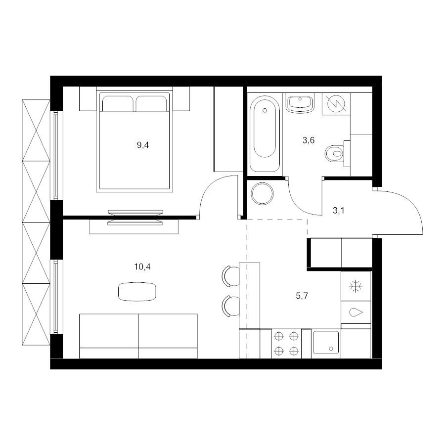 2 ккв (Евро) 32,2 м²