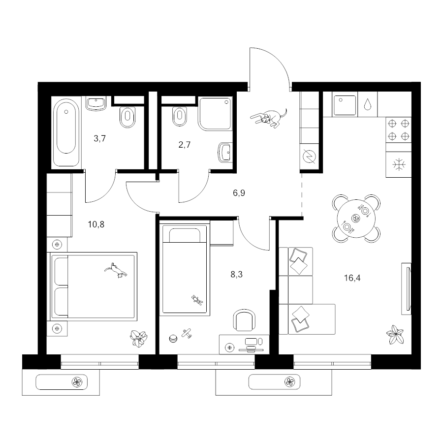 3 ккв (Евро) 48,8 м²