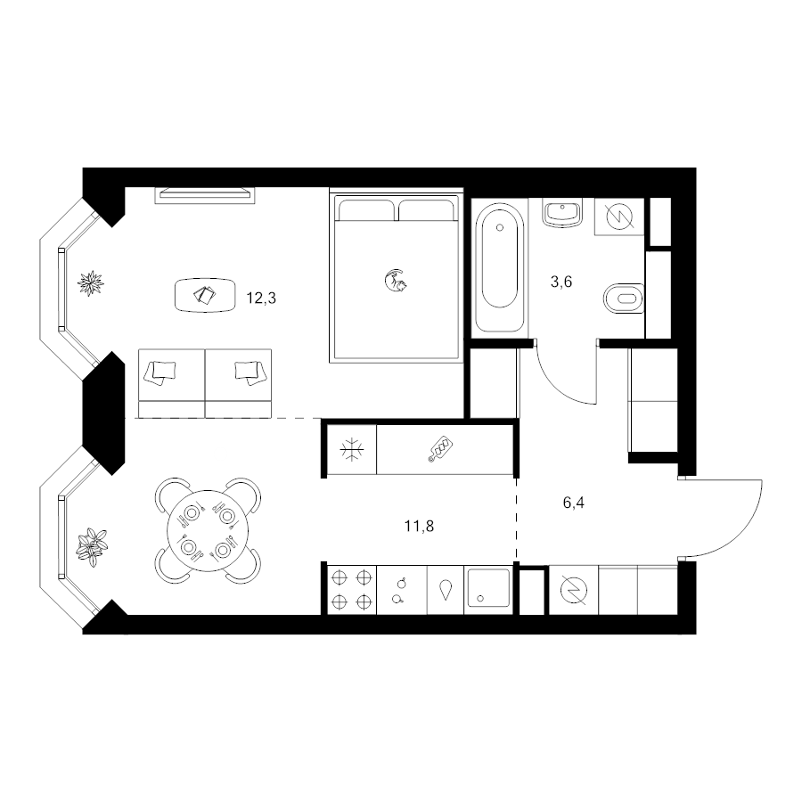 Студия 34,1 м²