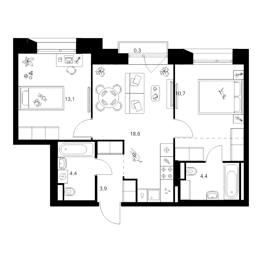 3 ккв (Евро) 58,7 м²
