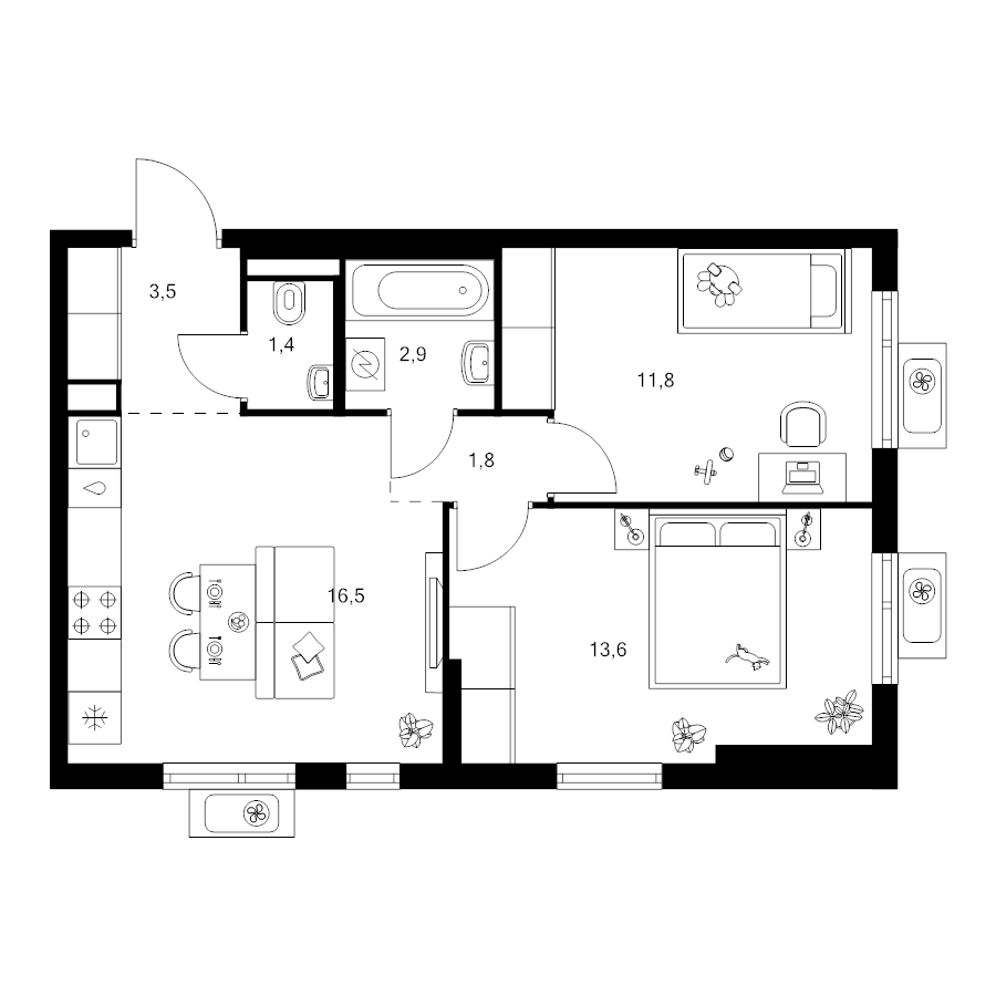3 ккв (Евро) 51,5 м²