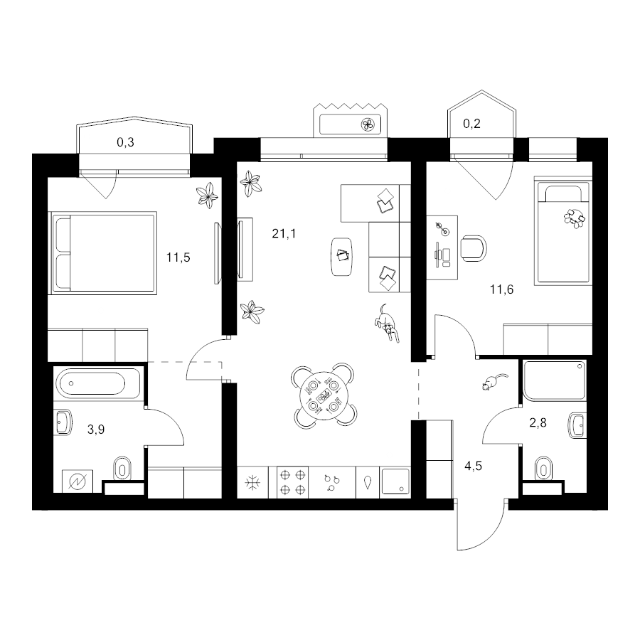3 ккв (Евро) 59,5 м²