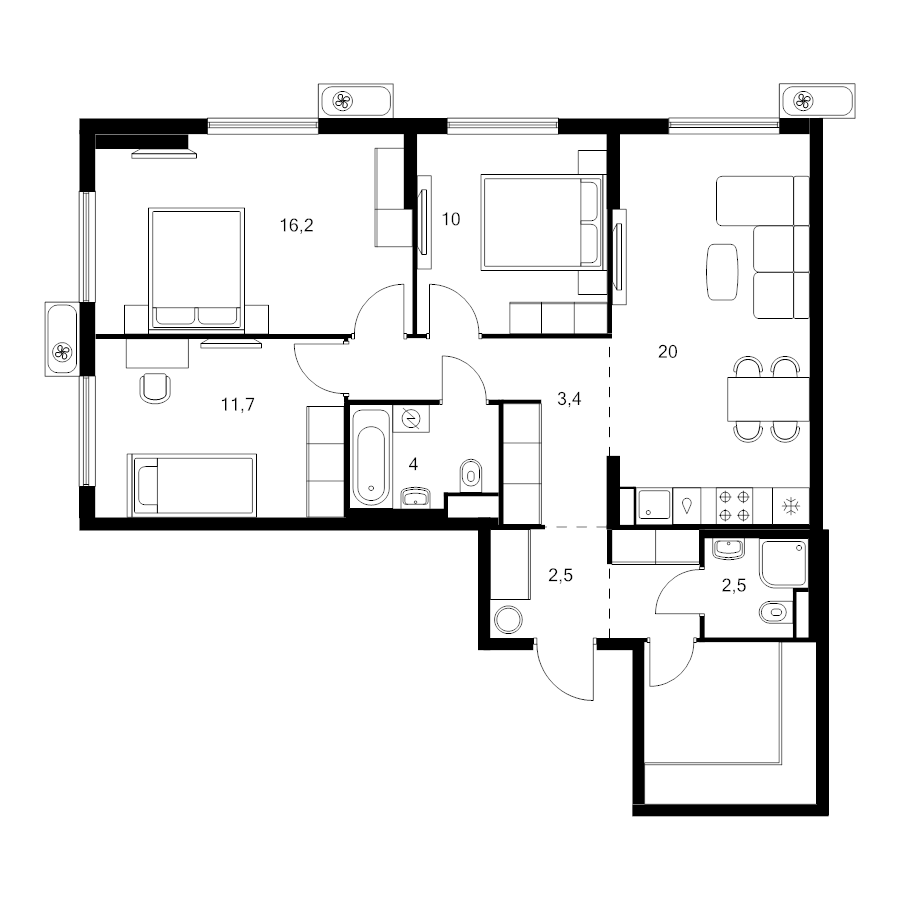 4 ккв (Евро) 85,2 м²