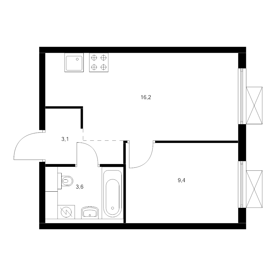 2 ккв (Евро) 31,7 м²