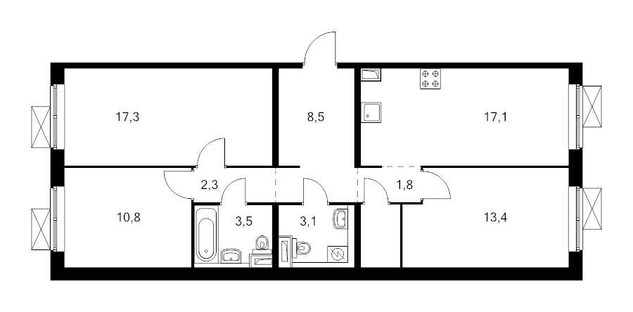 4 ккв (Евро) 79,9 м²