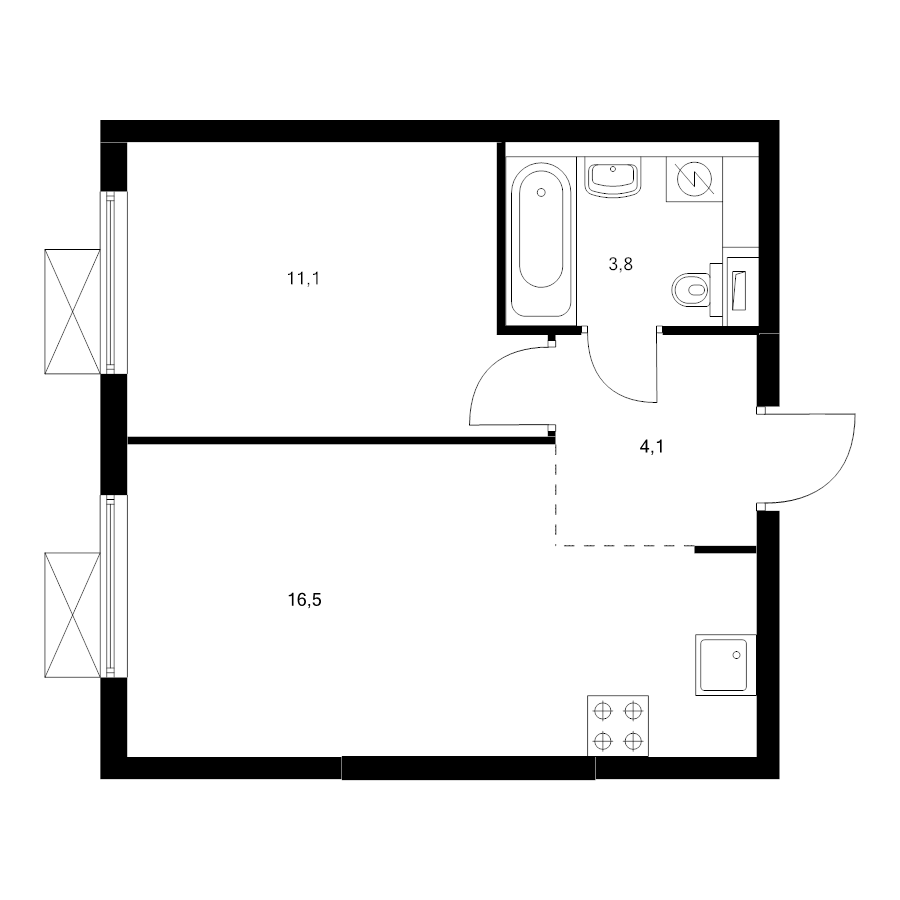 2 ккв (Евро) 36 м²