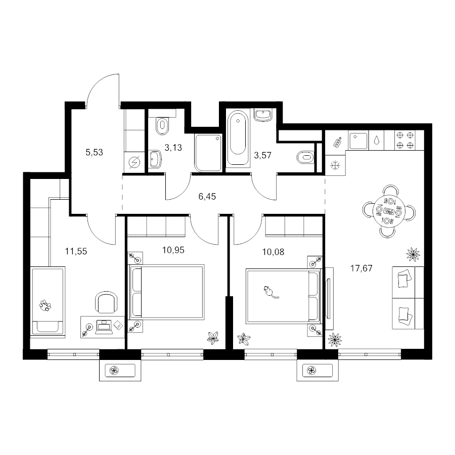 4 ккв (Евро) 68,9 м²