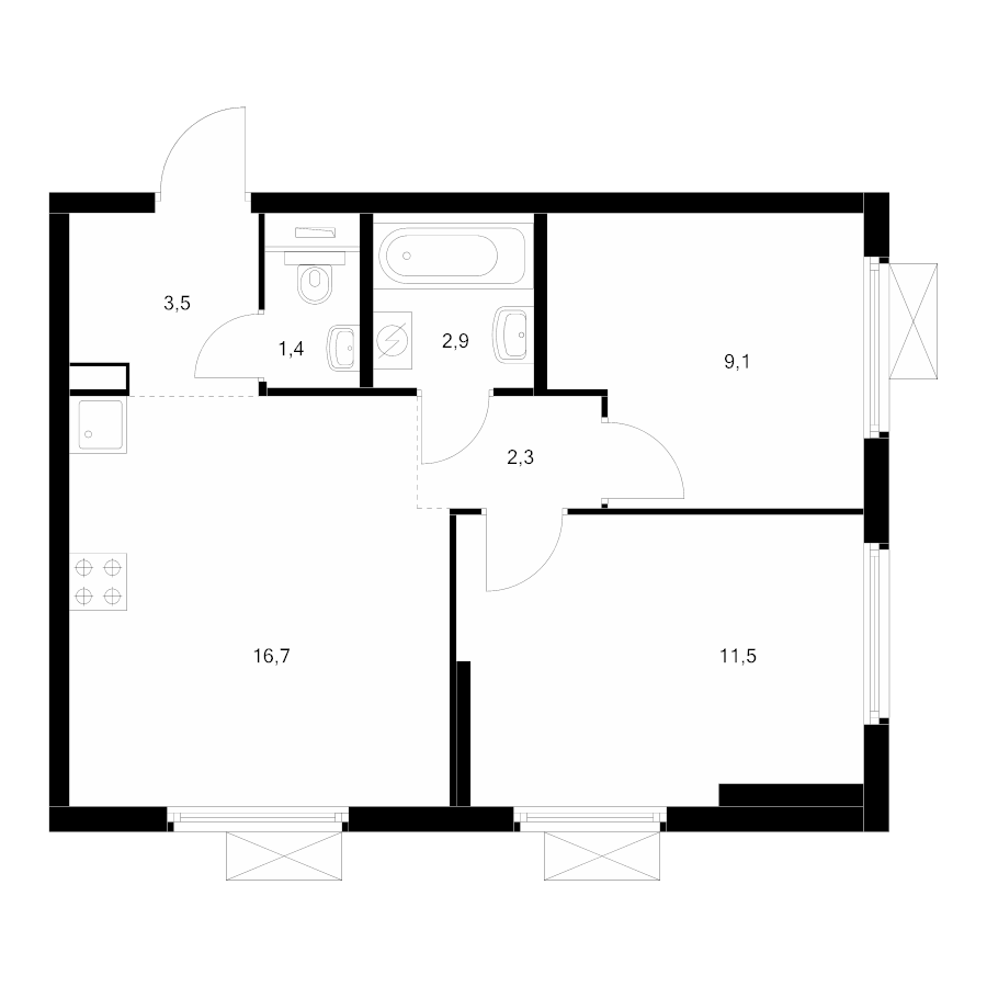 3 ккв (Евро) 46,9 м²