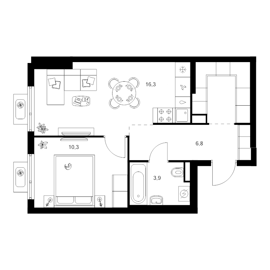 2 ккв (Евро) 42,5 м²